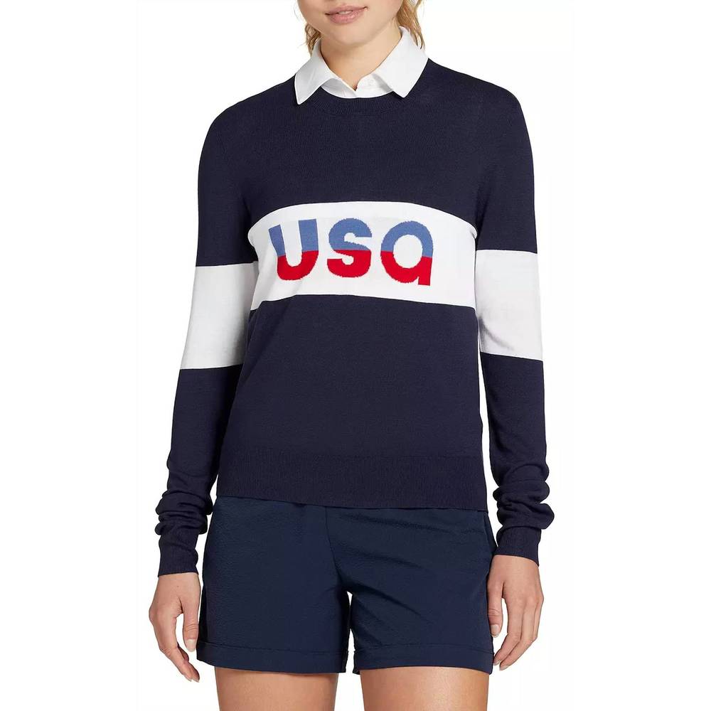 NEW WALTER HAGEN women's lightweight crew golf sweater in usa pure white